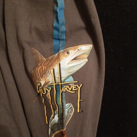GUY HARVEY PIRATES W SHARKS SCENE GREY LONG SLEEVE T SHIRT SZ L - Picture 5 of 7